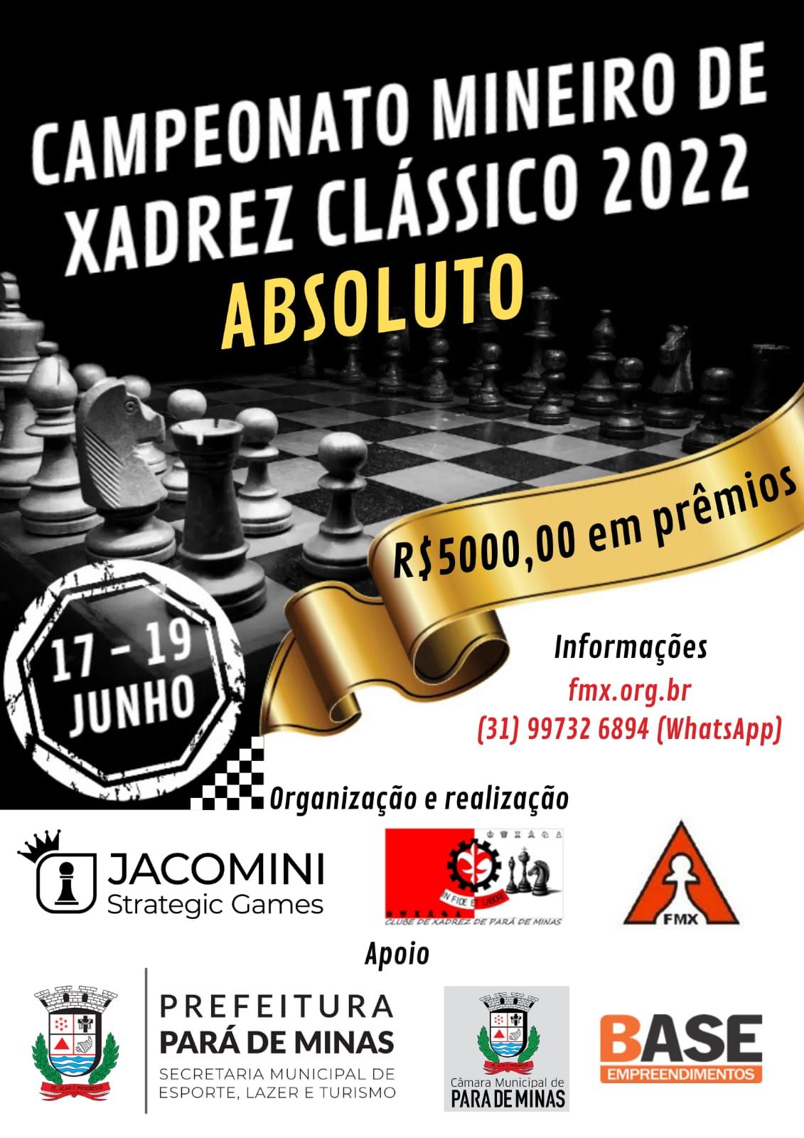 Pará de Minas recebe o Campeonato Mineiro de Xadrez 2023